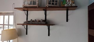 Baldas de madera maciza con soportes forja