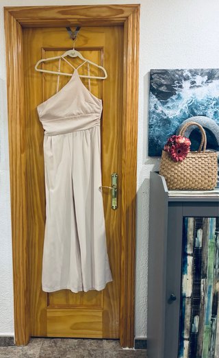 Mono Largo Tirantes Beige Halter Cruzado M 38