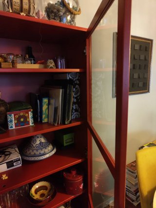 Mueble Alacena Rojo Madera y Cristal