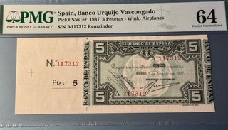 5 Pesetas 1937 Banco Urquijo Vascongado