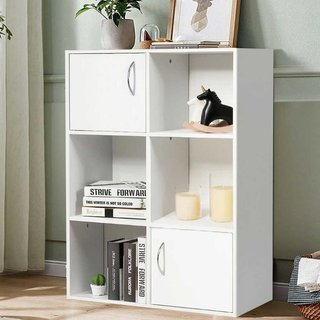 Librería Móvil 6 Estantes 2 Puertas Estante de Mad
