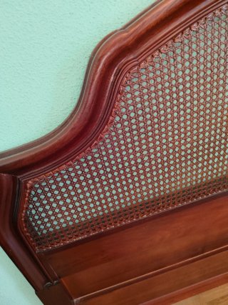 Cabecero cama matrimonio madera y ratán