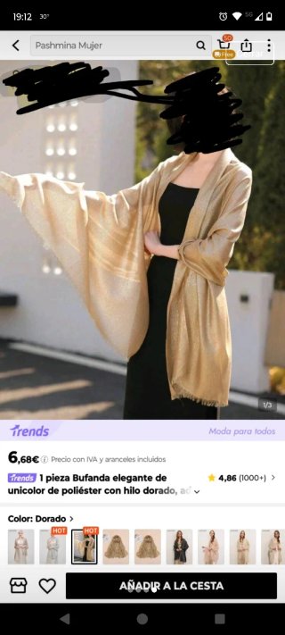 Pañuelo dorado con flecos