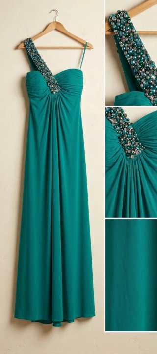 Vestido fiesta verde talla 42. Con detalle joya