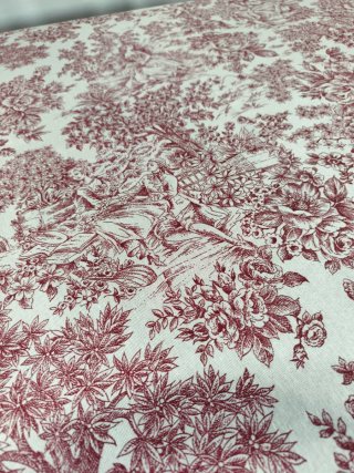 Retal 2x1,40 de tela de loneta Toile de Jouy burde