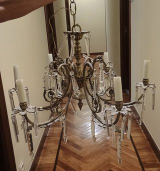 Lámpara de techo 6 brazos metal y cristal