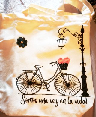 Bolso Tote Decorado Bicicleta y Flores