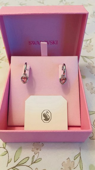 Pendientes Swarovski Corazón Rosa y Plata