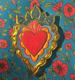 Sagrado Corazón Colgante Dorado y Rojo