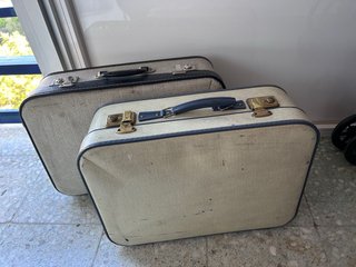 Maletas vintage tela beige y azul