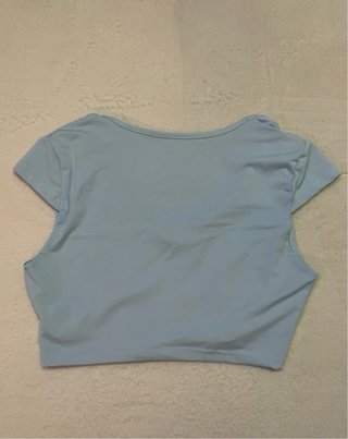 Crop top Shein azul cuello V manga corta Talla M