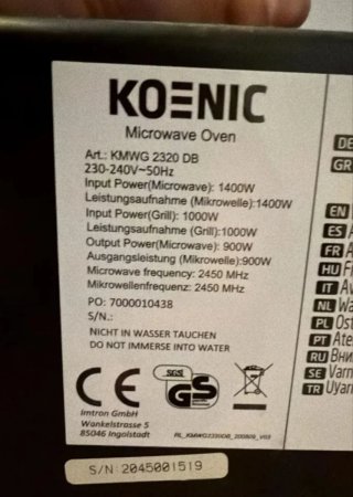 Microondas KOENIC con grill
