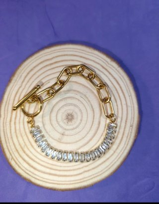 Pulsera Acero Dorado Circonitas Rectangulares
