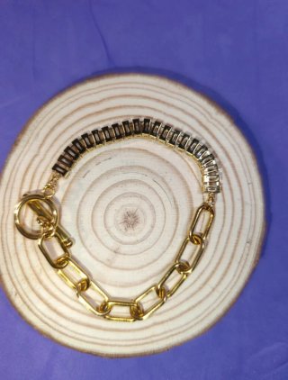 Pulsera Acero Dorado Circonitas Rectangulares