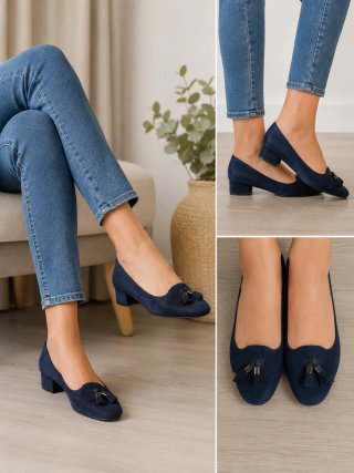 Zapatos semiplanos negros con borlas Azul marino