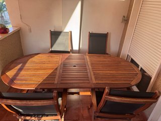 Mesa Terraza y Sillones Plegables Madera