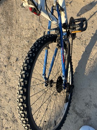 Bicicleta de montaña blanca y azul