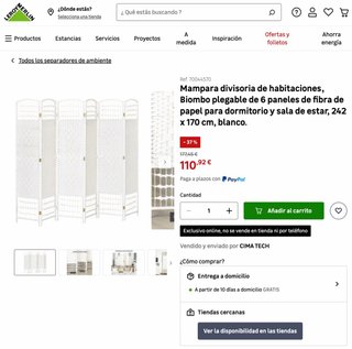 Biombo plegable blanco 6 paneles