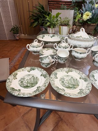 Vajilla La Cartuja Porcelana Verde Blanca
