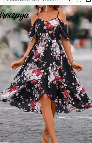 Vestido estampado floral negro.