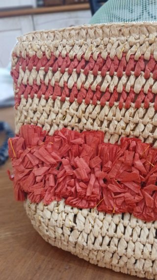 Bolso de mano rafia Secrets beige/rojo