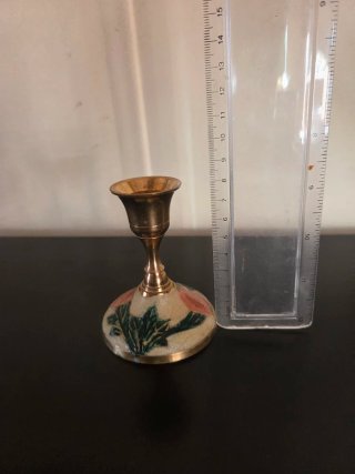 Candelabro Vintage Latón Esmalte Flores