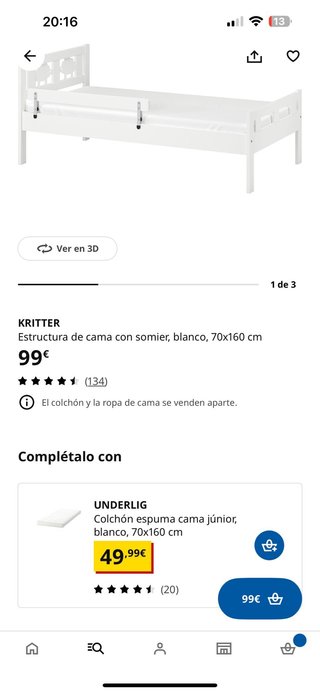 Cama infantil blanca con barrera