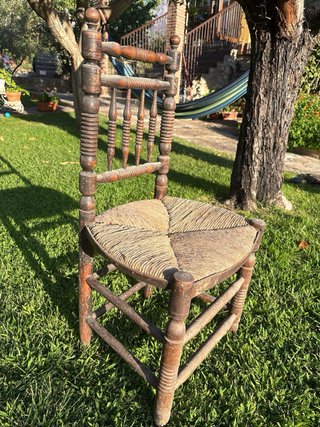 Silla Castellana Antigua Madera y Yute