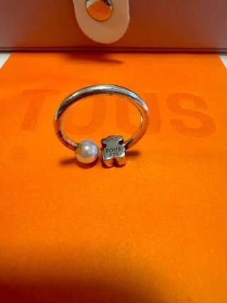 Anillo Tous Oso y Perla Plata Ajustable