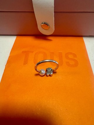 Anillo Tous Oso y Perla Plata Ajustable