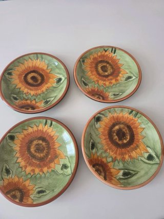 Juego 4 Platos Cerámica Girasoles