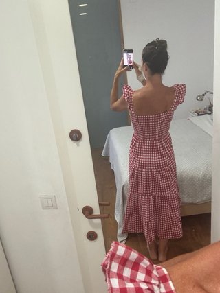 Vestido La Comet cuadros rojo y blanco