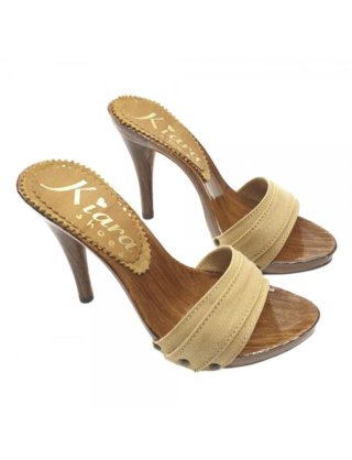 Zuecos Kiara Shoes Tacón Madera Beige Marrón