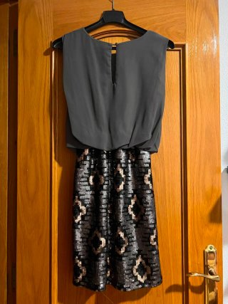 Vestido mujer gris y dorado lentejuelas