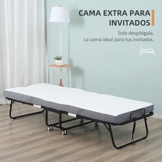 Cama Plegable 90x200 con Colchón 10cm y Ruedas
