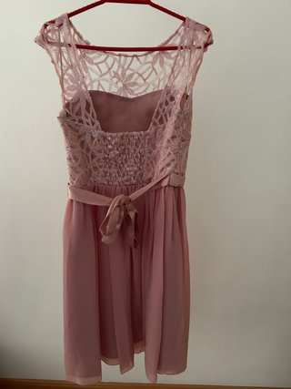 Vestido de fiesta rosa empolvado con encaje – XS