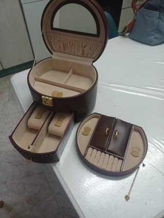 Joyero Marrón Piel Asa y Cajón
