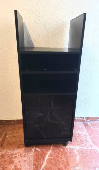 Mueble Tocadiscos Negro con Puerta Cristal