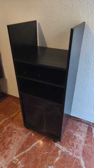 Mueble Tocadiscos Negro con Puerta Cristal