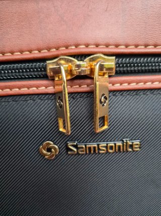 Maleta Samsonite Piel y Lona Negra Marrón