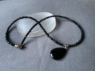 Gargantilla Cristal 40cm con Colgante Obsidiana