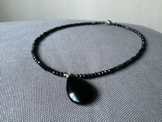 Gargantilla Cristal 40cm con Colgante Obsidiana