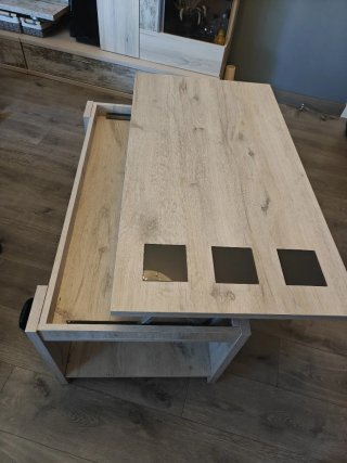 Mesa centro elevable madera y cristal