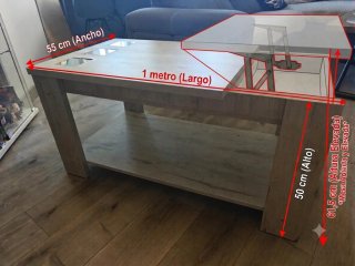 Mesa centro elevable madera y cristal