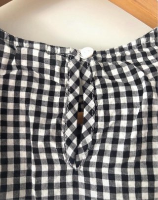 Blusa Vichy Bordada Hombros Descubiertos
