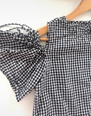 Blusa Vichy Bordada Hombros Descubiertos