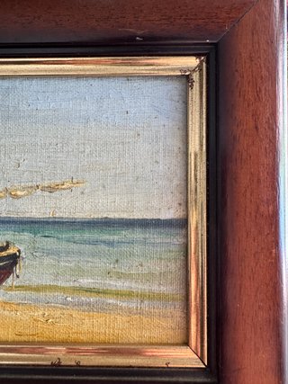 Óleo antiguo barca marinera playa