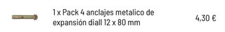 Pack 4 anclajes metálicos expansión 12x80mm