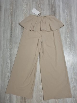 Pantalón Zara Volante Cintura Beige