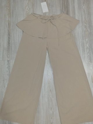 Pantalón Zara Volante Cintura Beige